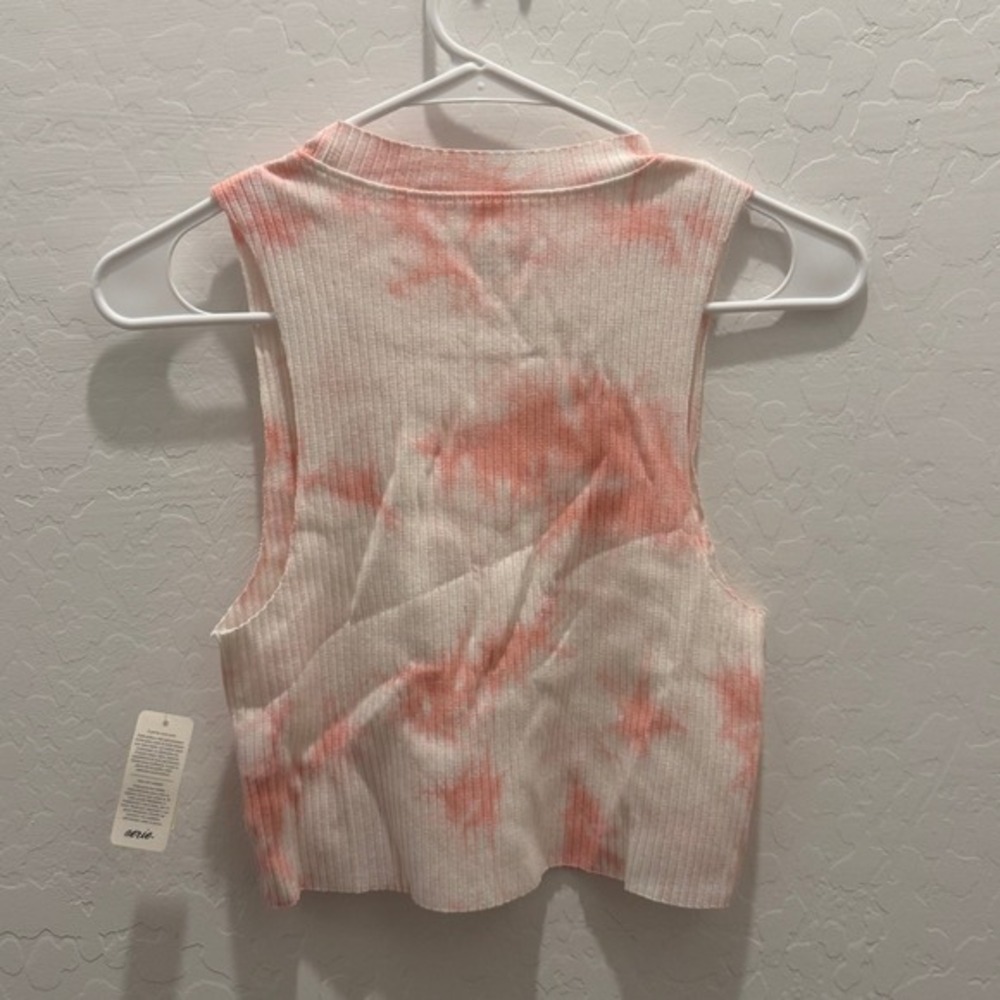 Aerie Rebel Cropped Ribbed Tank Top NWT Med Pink White Tie Dye Sleeveless Casual - Picture 3 of 4